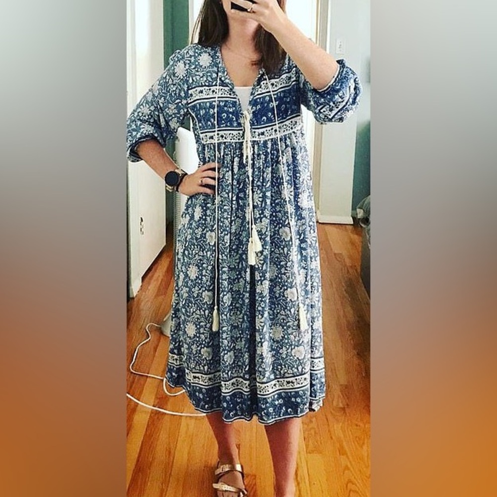 Midi bohemian floral cottage-core nightgown dress